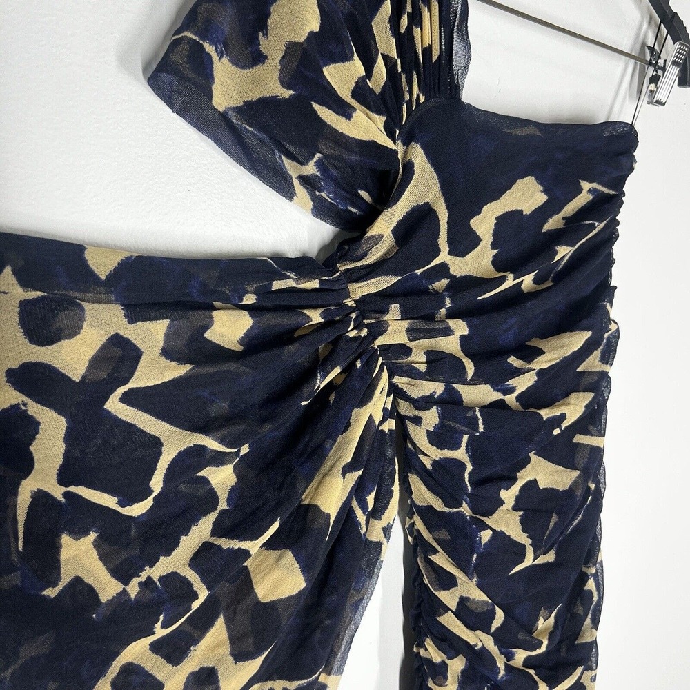 Jean Paul Gaultier Fuzzi Sz M Ruched Mesh Dress One Shoulder Blue Printed - Picture 2 of 9